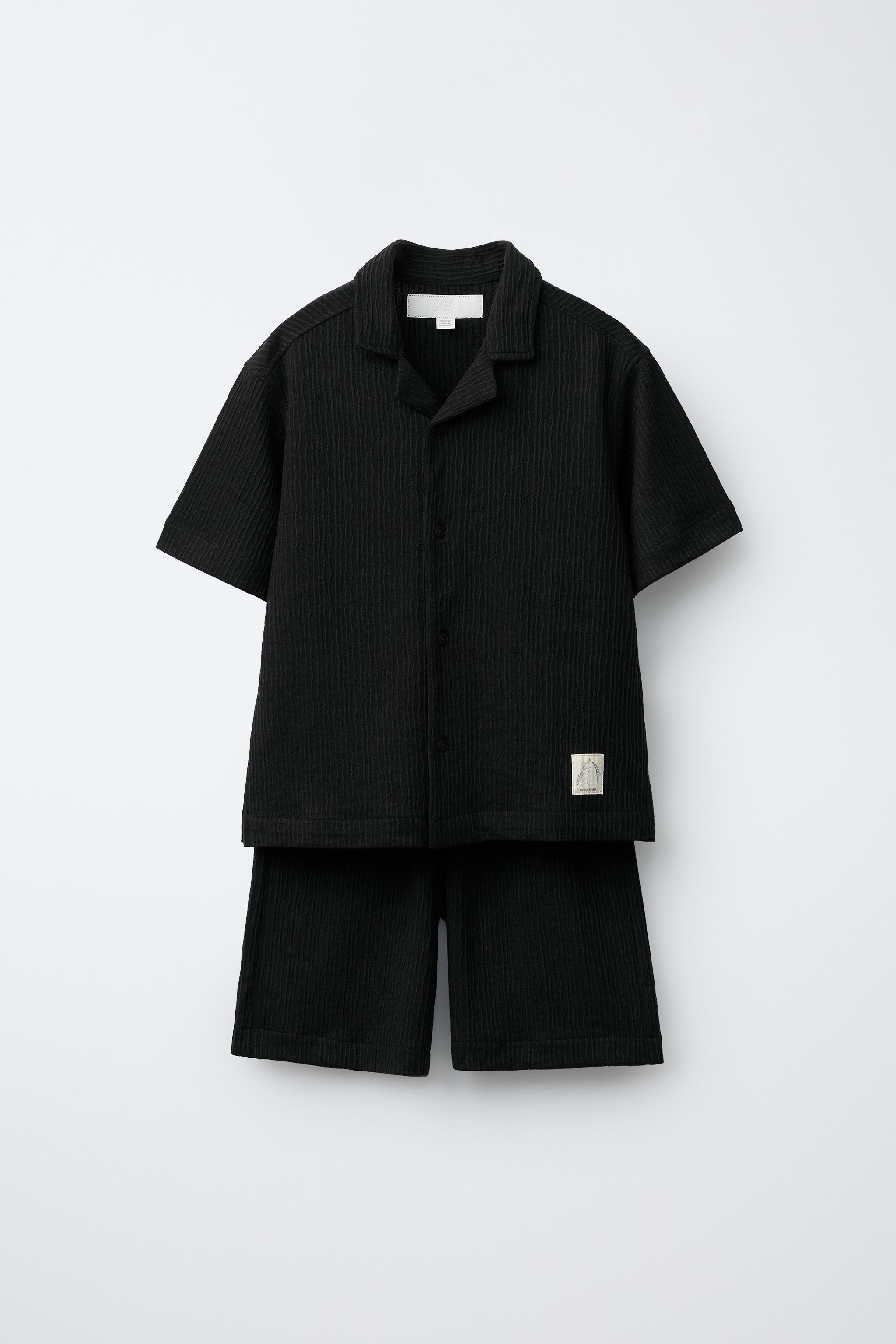 BOWLING SHIRT AND TEXTURED BERMUDA SHORTS SET WITH LABEL
